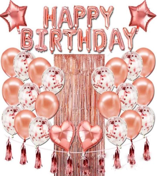 Banner Baby Birthday Party Lettera Palloncini Pacchetto Oro Rosa Pioggia Seta Nappa Paillettes Palloncino in Lattice Decorazione Forniture Feste Giocattolo6443342