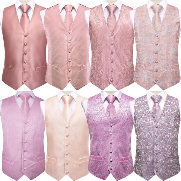 Gilet da uomo Hi-Tie Wedding Coral Pink Gilet da uomo Cravatta di seta Set Gilet jacquard regolabile Giacca Cravatta Gemelli Hanky Regali per feste formali