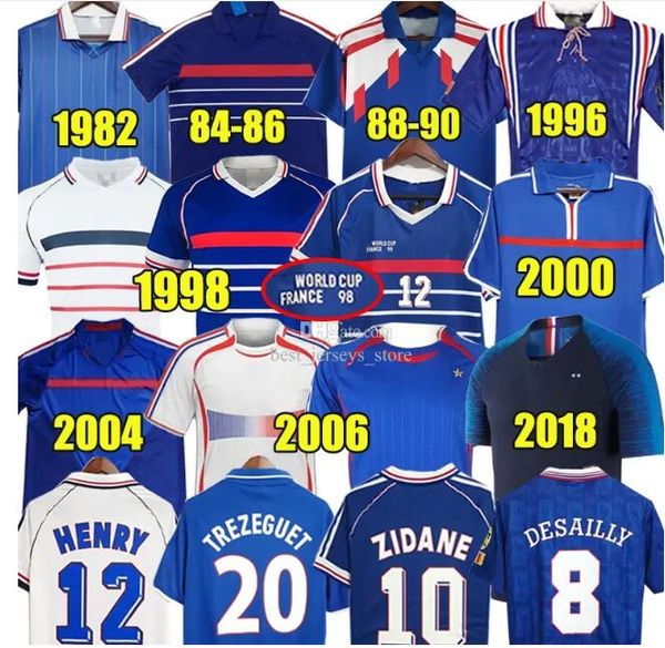 1998 Fransa Retro Futbol Formaları 1982 84 86 88 90 96 98 00 02 04 06 Zidane Henry Maillot de Ayak Pogba Futbol Gömlek Rezeguet Desailly Fransızca Kulübü Klasik Vintage Jersey