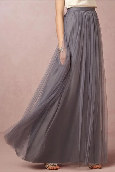 Gonne Gonne grigie Tulle Abbigliamento lungo da donna Tulle morbido di alta qualità con fodera Gonne lunghe stile estivo fantasia Blu reale, Champagne