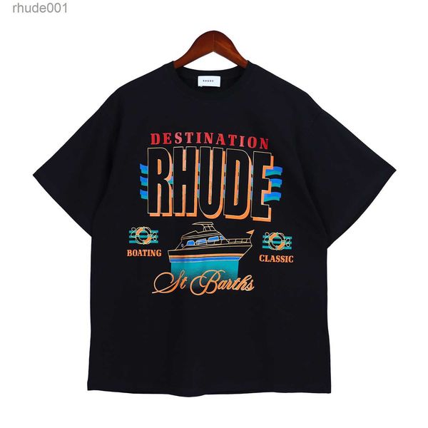 Rhude T Shirt Europe America Amerika Mens Tasarımcı Marka Giyim Yuvarlak Boyun Yüksek Kalite Kısa Kollu ABD Boyutu S-XXL 2JPL