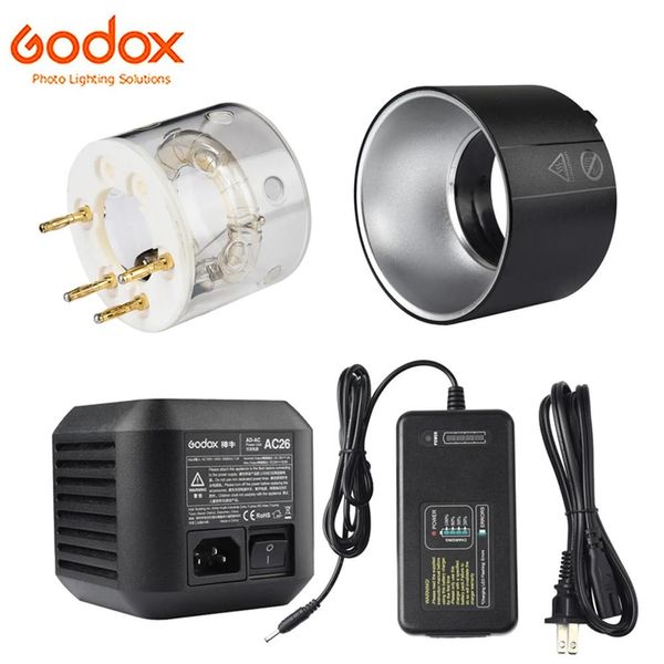 Peças Godox Original 600w Tubo de flash sobressalente / Refletor padrão Adr9 / Carregador de bateria c26 / Adaptador de energia CA ac26 para Witstro Ad600pro