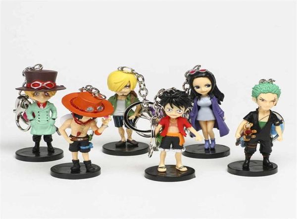 6pcsset One Piece Figürler Anahtarlık Q Versiyonu Luffy Sabo Ace Roronoa Zoro Sanji Nico Robin Bell Ana Zinciri PVC Eylem Figürleri Model7090468