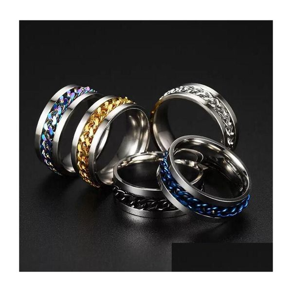 8mm Spinner Punk Ring Edelstahl Zappeln Angstringe für Männer Schwarz/Blau/Silber/Gold Drop Lieferung Otfc4