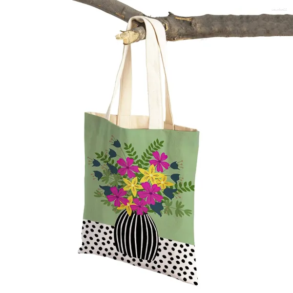 Borse per la spesa Borsa per bambini per piante da frutto Borsa per donna casual con doppia stampa Fiore Tote per ragazza Borsa a tracolla da viaggio in tela