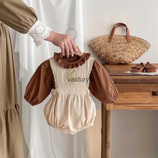 Kleidungssets Neugeborenes Baby Mädchen Baumwolle Strampler Anzug Hosenträger + Rüschenhemd 2 Stücke Säugling Kleinkind Stickerei Spitze Onepiece Babykleidung Set 3-18Mvaiduryb