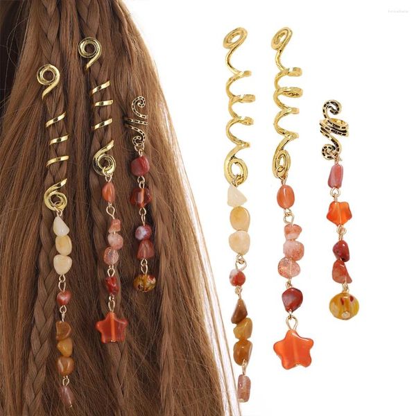 Grampos de cabelo personalidade exagerada cobra dreadlocks anel trançado pedra natural pingente étnico africano hairpin fivela acessórios