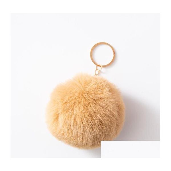 8 cm Pompon Portachiavi Portachiavi per auto Catene color oro Pompon Finta pelliccia di coniglio finta Charms Catena Fai da te Pom Pom Palline Portachiavi Borsa da donna Pe Otl4O