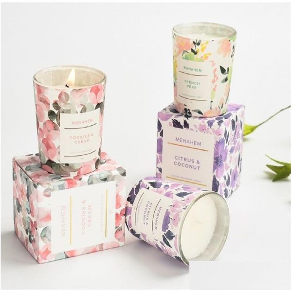 Velas casamento luxo perfumado vela presente algodão pavio soja cera velas aroma frasco de vidro sem fumaça fragrância flor série aromaterapia dhwig