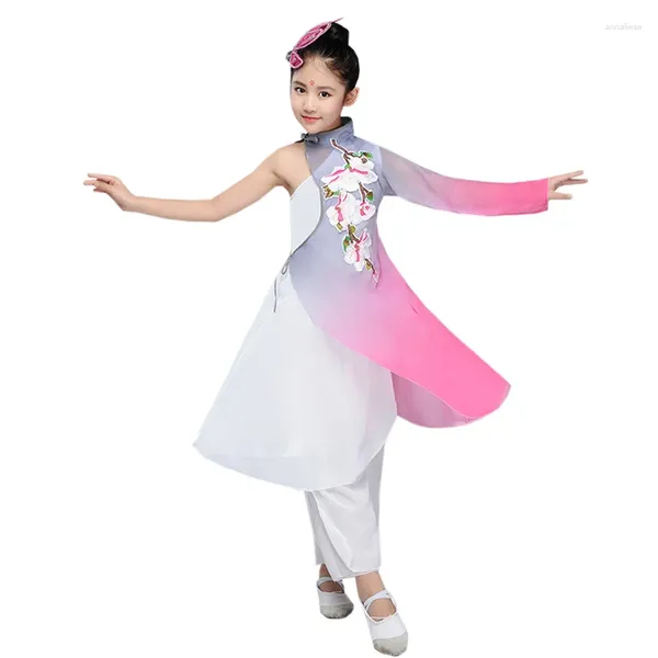 Stage Wear 2024 Ragazze Danza Classica Fan per bambini Yangko Costume elegante Manica singola Abbigliamento per spettacoli antichi