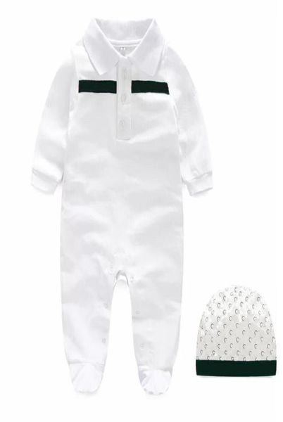 Moda Cute baby Ragazzi Ragazze Pagliaccetti a righe cappello Neonato Estate bambini Tute per bambini Bambini Cotone Colletto rovesciato Onesies cov8883231