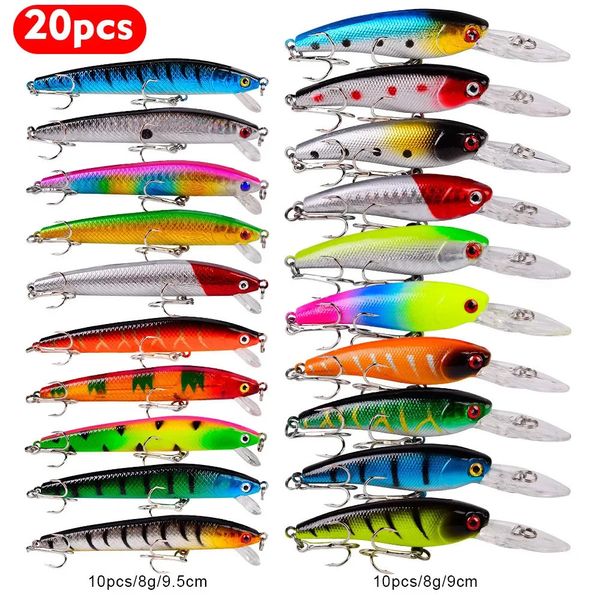 20 pçs isca dura minnow iscas de pesca baixo fresco água salgada japão mar 3d olhos wobbler enfrentar crankbait iscas de pesca kit conjunto 240113