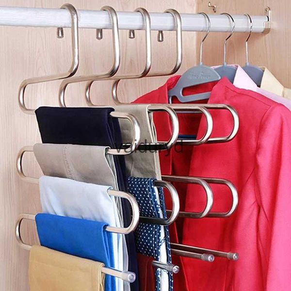 Cabides racks 5 camadas de aço inoxidável cabides de roupas em forma de s calças cabides de armazenamento rack de armazenamento de roupas ltilayer cabide de pano de armazenamento