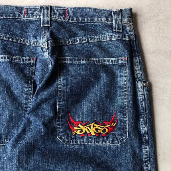 Jeans soltos jnco hip hop rock bordado padrão homens mulheres moda streetwear retro harajuku cintura alta perna larga 240113