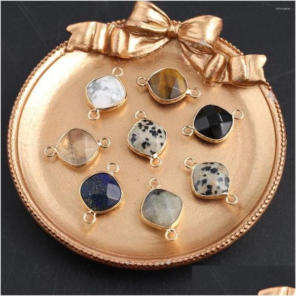 Anhänger Halsketten 12 stücke Naturstein Schmuck Connector Square Flash Labradorit Lapis Lazi Türkis Machen Diy Halskette Geschenk Drop D DHLRX