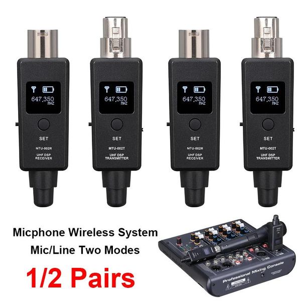 Mikrofone Wiederaufladbares dynamisches Mikrofon Drahtloses System UHF DSP Sender Empfänger Mic/Line Zwei Modi für Mixer Recorder Lautsprecher