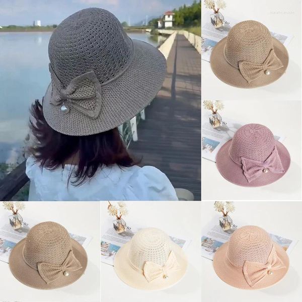 Breite Krempe Hüte Fischerhut Damen Gesichtsbedeckung Sonnenschutz Sommer Großer dünner Stroh atmungsaktiver Sonnenschutz Sun Korean Bucket