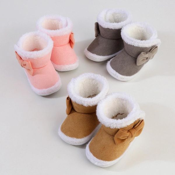 Stiefel Kleinkind Baby Mädchen Winter Erste Wanderer Schuhe Schnee Schleife Verziert Wildleder Plüsch Warme Kinder Gehen