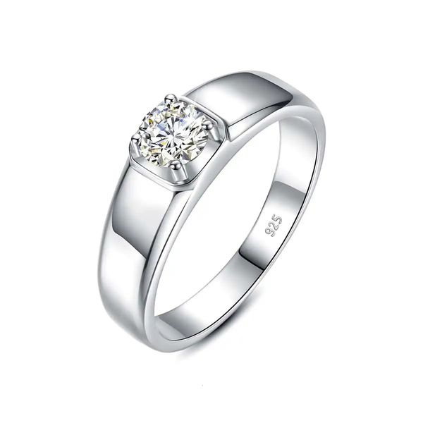 05 quilates 5mm excelente corte anéis de noivado de casamento para homens na moda 14k ouro branco joias de prata com certificado 240112