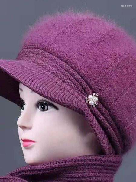 Boinas chapéu feminino de meia-idade e idosos quente malha pessoas espessadas lã no inverno imitação de vison do velho