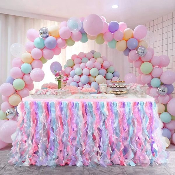 6ft saia de mesa bluekate arco-íris festa tutu para decorações de unicórnio 1º aniversário chá de bebê diy sereia 240112