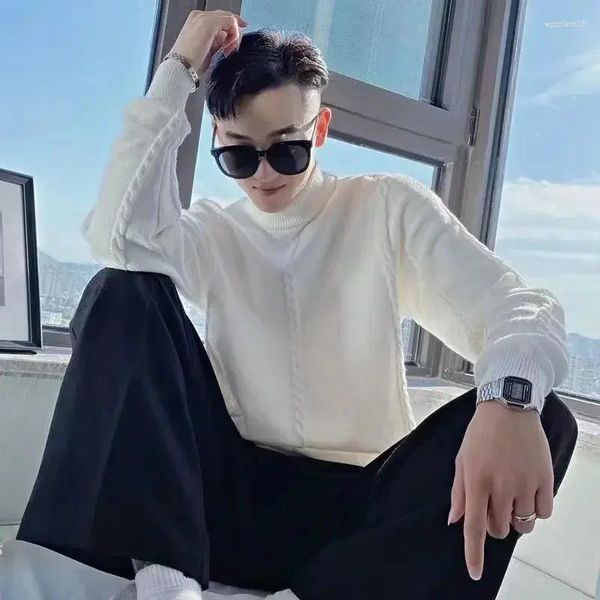 Pulls pour hommes tricotés pour hommes épais demi-collier homme vêtements pulls à col roulé blanc hiver 2024 maletry tendance coréenne hauts de mode