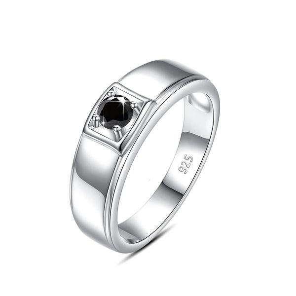Высококачественное сертифицированное черное кольцо круглой огранки для мужчин с сертификатом из твердого серебра 925 пробы, свадебные украшения, прошедшие тест Trend 240112