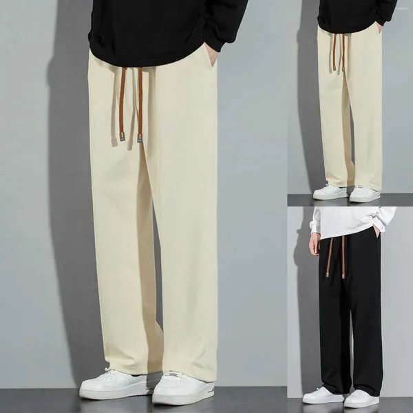 Pantaloni da uomo Casual da uomo semplici con coulisse in vita elastica pantaloni sportivi dritti allenamento in tinta unita allentato gamba larga