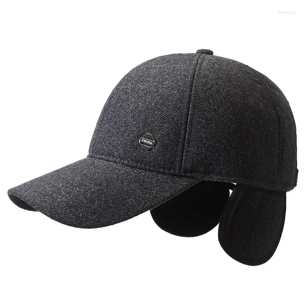 Berretti a sfera Autunno Inverno Uomo Caldo Berretto da baseball In pile Ispessimento con paraorecchie Cappello Outdoor Winterproof Cotton Gorras Casquette Bone