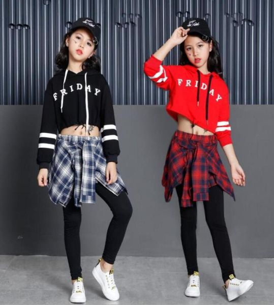 NUOVE Ragazze Ragazzi Allentato Jazz Hip Hop Concorso di danza Costume Felpa con cappuccio Camicia Top Gonna pantaloni Adolescenti Bambini Breakdance Performance Clothi8187028