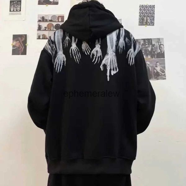 Herren Hoodies Sweatshirts Schwarz American Style High Street Abstract Skull Ghost Hand Print Sport Hoodie Rock Loose Tatoo Hip Hop Streetwearephemeralew