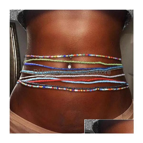 Catene per la pancia Boho Perline in vita Catena Elastica Colorf Perline Bikini Catene per la pancia Estate Spiaggia Moda Gioielli per il corpo per le donne Ragazze intere Dh3Vd