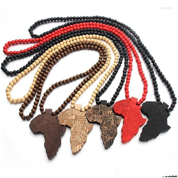 Colares Pingente Mapa Africano De Madeira Hiphop Mulheres Homem Colar Estilo Étnico Beads String Cadeias Gravadas Jóias Homens Presente Drop Delive Dhsu5