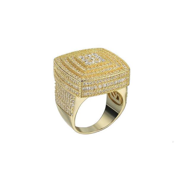 2024 Anillo popular de Hip Hop Iced Out Gold 925 Anillos cuadrados de plata esterlina Baguettemen para hombres