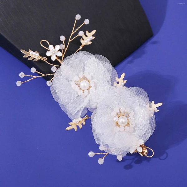 Saç klipsleri Beyaz İpek Çiçek Saçkopları Gelin için Yan Düğün İnci Başlıkları Çiçek Hairclips Kadın Kız Parti Stil Mücevherleri