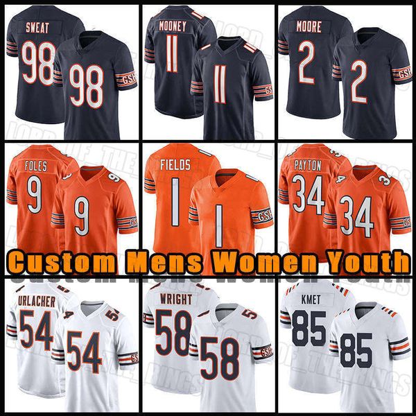 Chicago''Bears''Football Jersey Walter Payton Justin Fields DJ Moore Cole Kmet Darnell Wright Jaquan Brisker Montez Sweat Robert Tonyan Dick Butkus Brian Urlacher