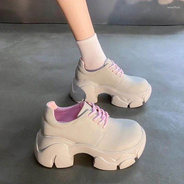 Sapatos de vestido 2024 plataforma de salto alto tênis mulheres casual esporte primavera correndo tendência rendas até andando mocassins zapatos mujer