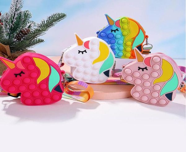 Fidget Toy Mini Cartoon Unicorn Fashion Coin Portafoglio Borsa Cute Bubble Horse Press Borsa in silicone Giocattoli di Natale Gift2659356