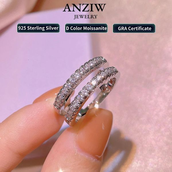 D cor vvs1 vintage dupla fileira anéis de noivado para mulheres real 100% 925 prata esterlina banda jóias finas presente 240112