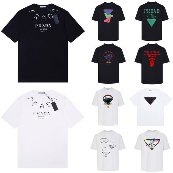 Primavera verão das mulheres dos homens minimalista camiseta algodão manga curta esmaltado metal triângulo logotipo t-shirts designer casal masculino t