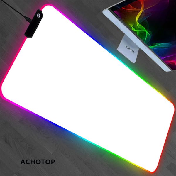 Mouse pad branco completo de tamanho grande, brilho rgb, personalização de imagem personalizada, rosa, pc, mesa, xl, diy, carpete, gamer, led específico 240113