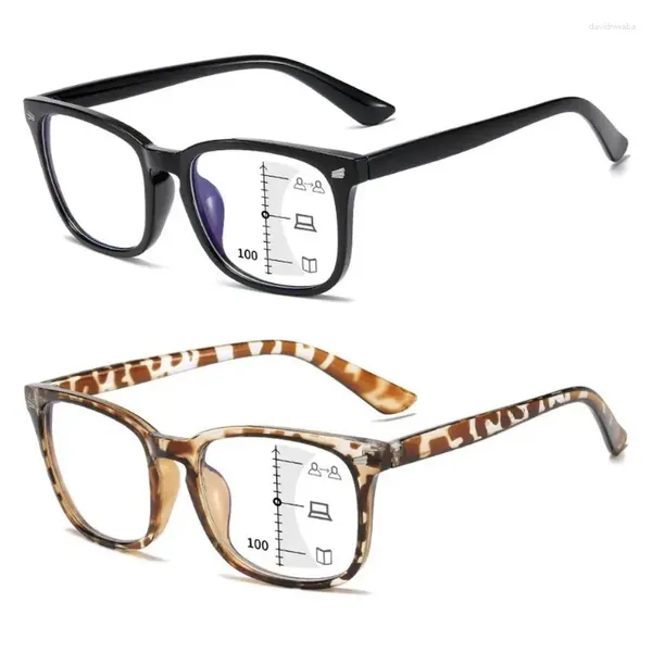 Óculos de sol quadrados progressivos multifoco óculos de leitura anti luz azul presbiopia primavera dobradiça leitores longe e perto de uso duplo