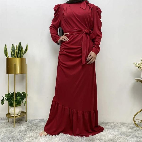 Abbigliamento etnico Eid Mubarak Abaya Dubai Turchia Hijab Abito musulmano Islam Donna Abito da festa con volant Ramadan Abito caftano Jalabiya Abiti