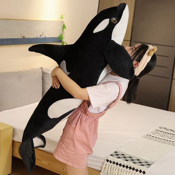 Riesiges 130 cm großes Killerwal-Plüschspielzeug, gefüllte Orcinus-Orca-Fischpuppe, Hai-Cartoon, weiches Schlafkissen, Kinder, Mädchen, Baby, lustiges Geschenk 240113