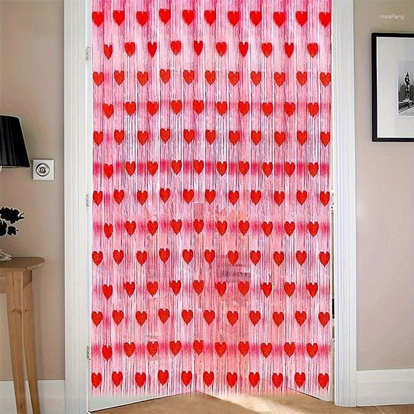 Cortina 100x200cm vermelho em forma de coração borla linha janela porta divisor quarto banheiro cozinha jardim partição decoração adereços de casamento