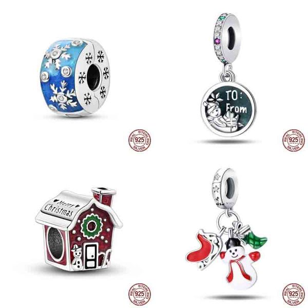 925 sterling silver fiocco di neve albero di natale pupazzo di neve ciondoli perline casa adatta pando braccialetto originale raffinati gioielli natalizi fai da te