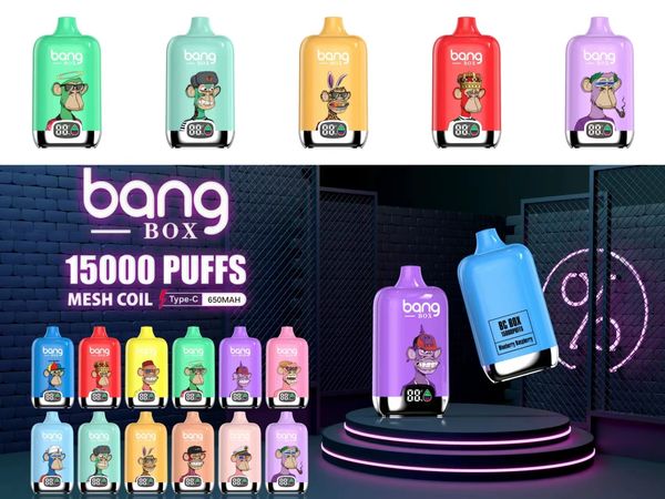 Bang Box 15000 Puff 15000 Vape 15000 Caixa Digital Descartável E Cigarros Malha Bobina Recarregável Vapen Vapores 12K Puffs 2% 3% 5% 16 Cores