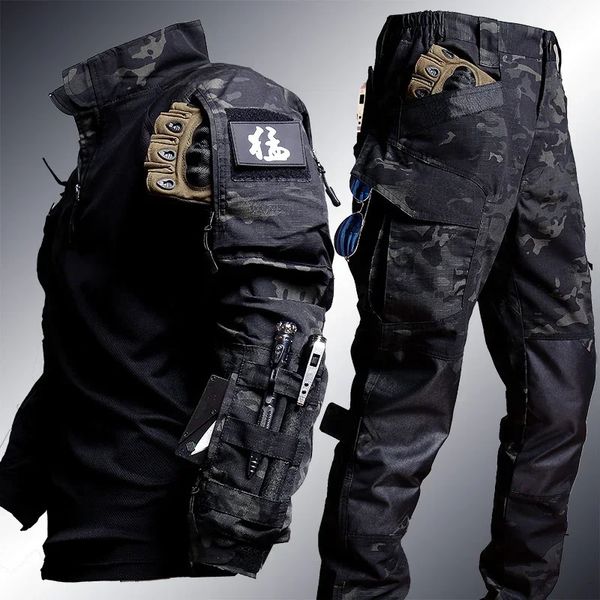 Terno tático de sapo masculino, roupas de airsoft, paintball militar, 2 peças, conjuntos de camisas de assalto swat, calças uniformes de forças especiais 240112
