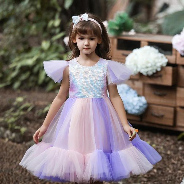 Mädchen Kleider Baby Prinzessin Ärmel Tutu Kleid Säugling Kleinkind KinderPailletten Tüll Vestido Party Festzug Hochzeit Geburtstag Ballkleid 2-10Y