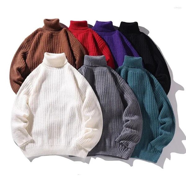 Männer Pullover 2024 Herbst/Winter Große High Neck Multi Farbe Pullover Mode Einfache Warme Unten Stricken